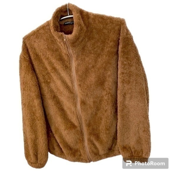 SHEIN | Women’s Tan / Brown SHEIN Chunky Fleece Full Zip Collared Sweatshirt - Picture 1 of 9